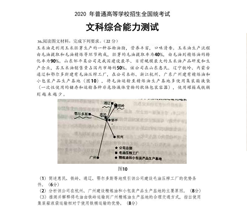 山东hjc黄金城集团玉米油登上了2020全国高考卷！这道题你会怎么答？
